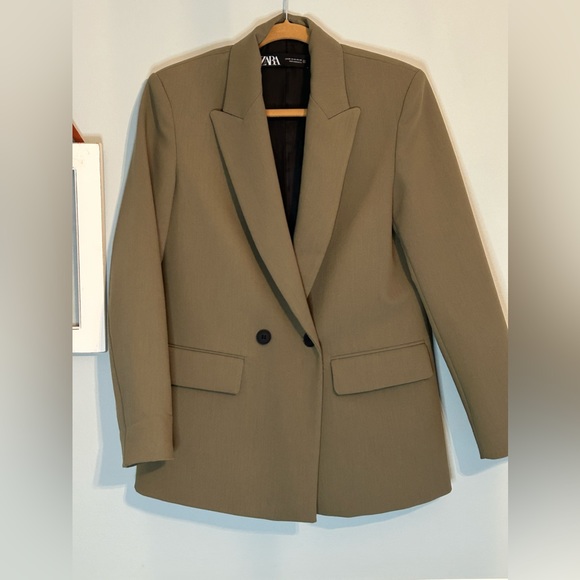 Zara Jackets & Coats Zara Oversized Double Breasted Blazer In Olive Green Poshmark